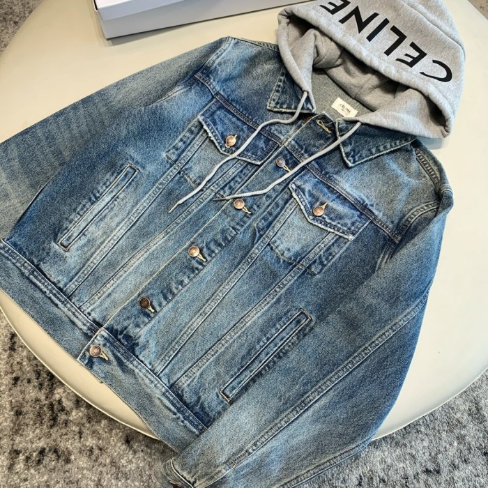 NIGO Celine Men's Autumn Blue Denim Single Breasted Hooded Jacket #nigo75786
