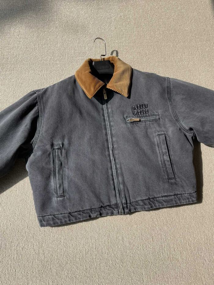 NIGO MiuMiu Women's Autumn and Winter Colorblocking Lapel Logo Embroidery Zipper Long Sleeve Jacket #nigo75761