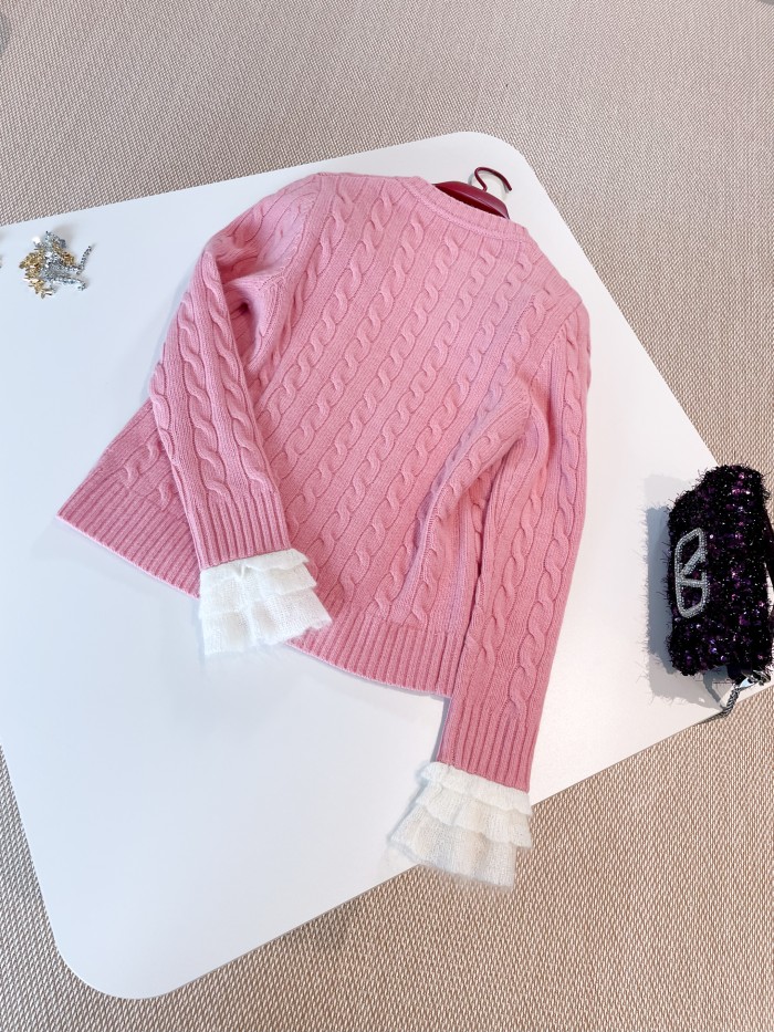 NIGO Valentino Women's Spring, Autumn And Winter V-Neck Ruffled Solid Color Knitted Sweater Long-Sleeved Cardigan Ngvp #nigo1256