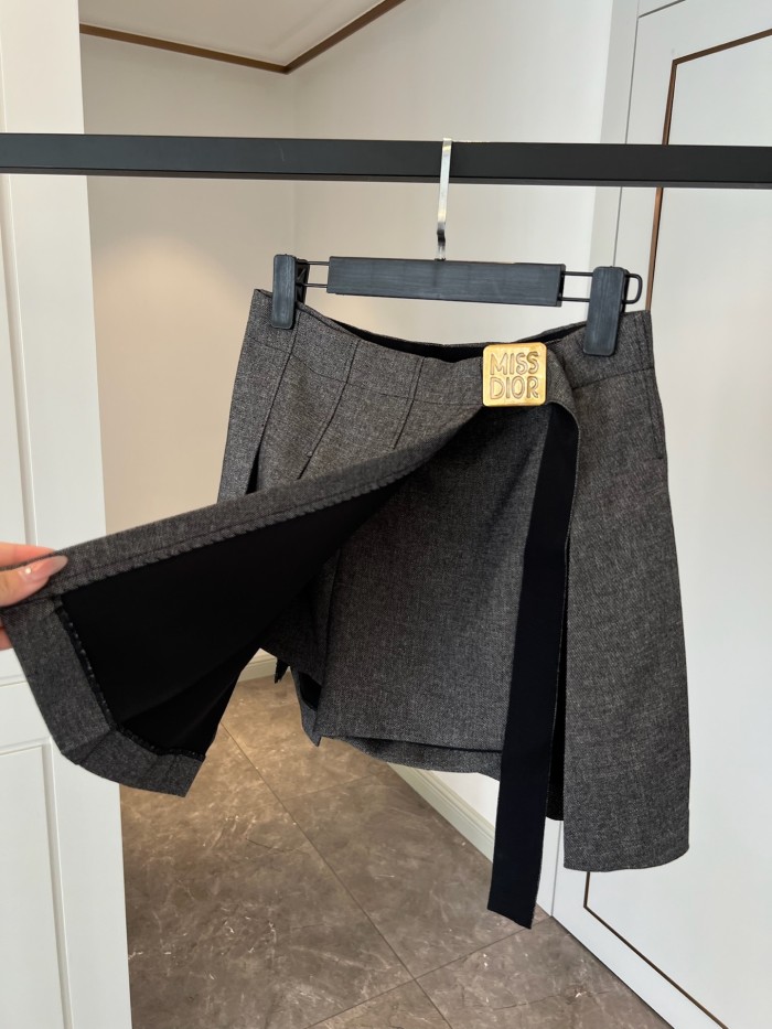 NIGO Dior Women's Summer Gold Logo Table Irregularly Shaped Hem Solid Color Casual Short Skirt #nigo75766