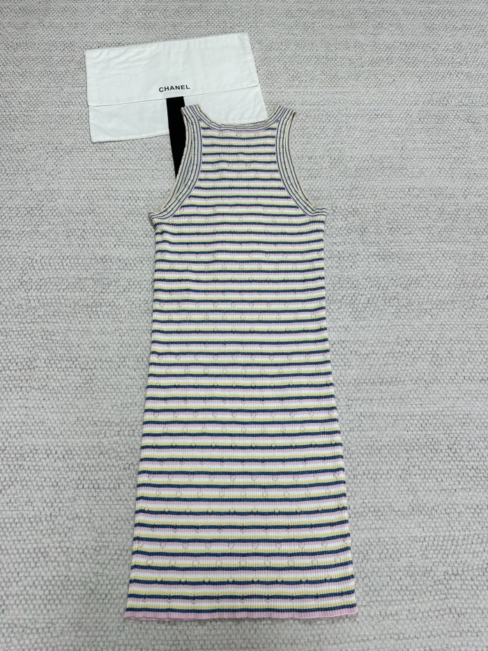 NIGO Chanel Women's Summer Striped Floor Length Letter Knit Sleeveless Dress #nigo75781