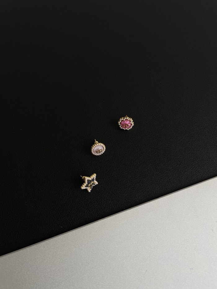 NIGO Dior Women's How Many Stars Round Clover Decoration Metal Stud Earrings Jewelry #nigo75775