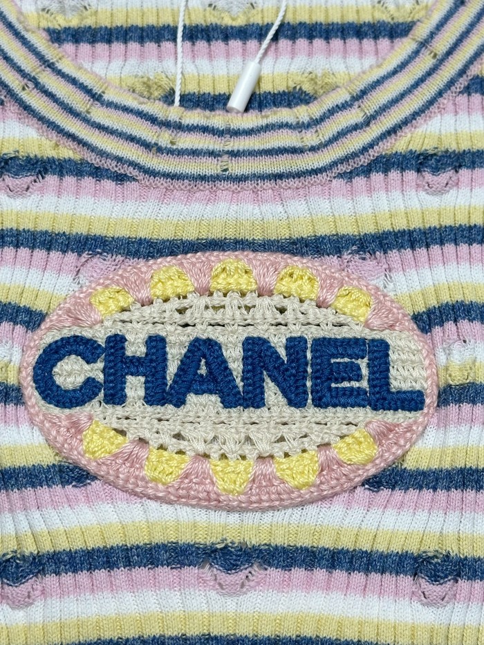 NIGO Chanel Women's Spring/Summer Letter Printed Striped Round Neck Short Sleeve Knit Sweater T-Shirt #nigo75782
