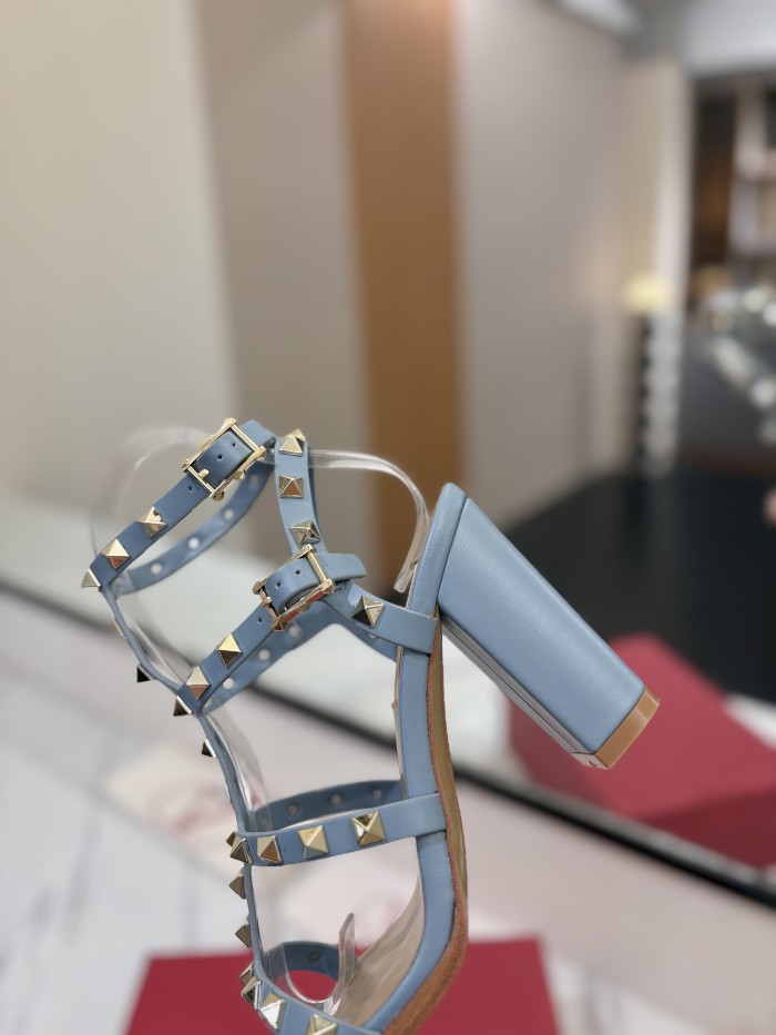 NIGO Valentino Women's Summer Solid Color Rivet Buckle 9cm Square Heel Sheepskin High Heels Shoes #nigo75829