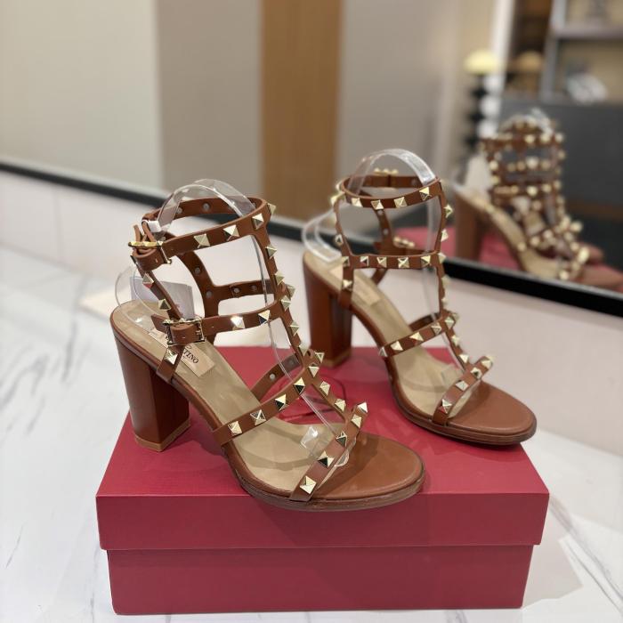 NIGO Valentino Women's Summer Solid Color Rivet Buckle 9cm Square Heel Sheepskin High Heels Shoes #nigo75829