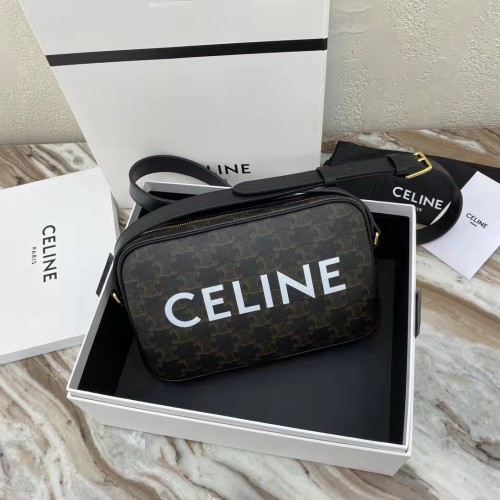 NIGO Celine Triomphe Men's Black Zipper Closure Printed Canvas Calfskin Shoulder Crossbody Bag Bags #nigo75812
