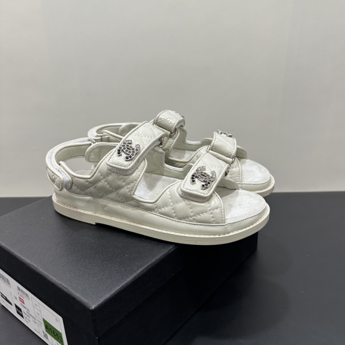 NIGO Chanel Women's Summer Solid Color Leather Round Toe Velcro Sandals Shoes #nigo75838