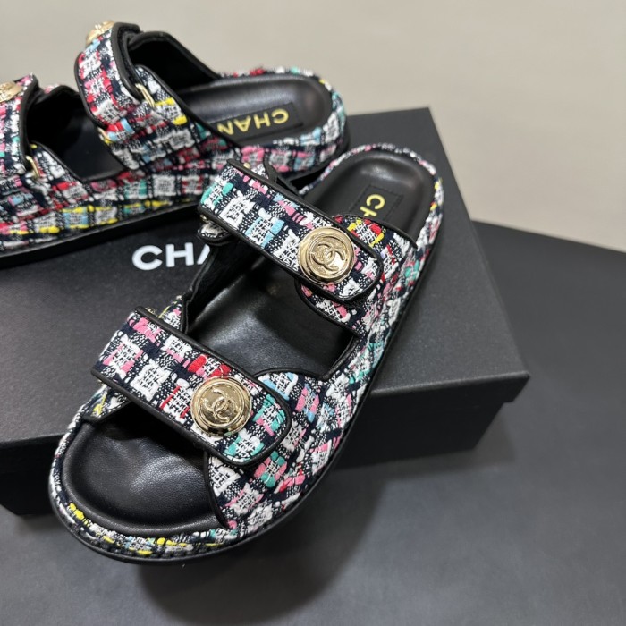 NIGO Chanel Women's Summer Solid Color Leather Round Toe Velcro Sandals Shoes #nigo75837