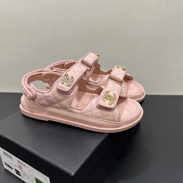 NIGO Chanel Women's Summer Solid Color Leather Round Toe Velcro Sandals Shoes #nigo75838