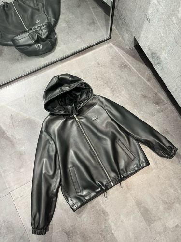 NIGO Prada Women's Spring and Autumn Solid Color Leather Hooded Zipper Long Sleeve Jacket #nigo75832
