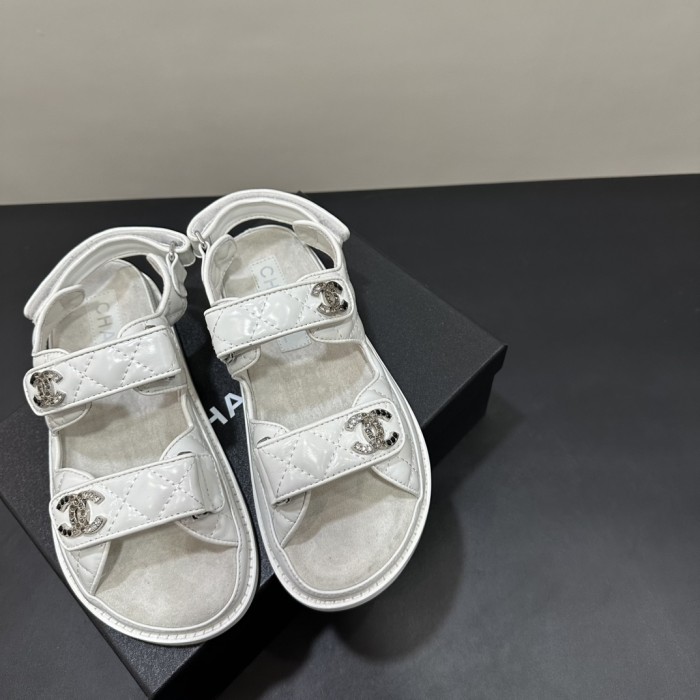 NIGO Chanel Women's Summer Solid Color Leather Round Toe Velcro Sandals Shoes #nigo75838