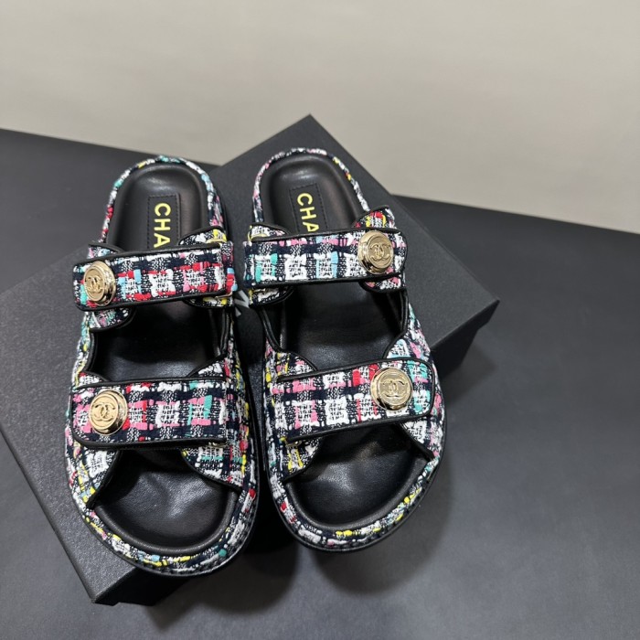 NIGO Chanel Women's Summer Solid Color Leather Round Toe Velcro Sandals Shoes #nigo75837
