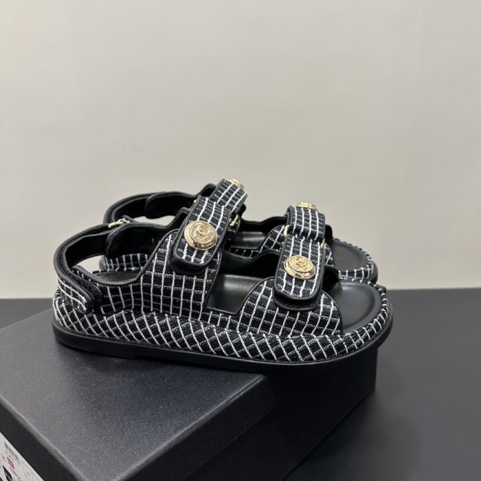 NIGO Chanel Women's Summer Solid Color Leather Round Toe Velcro Sandals Shoes #nigo75838