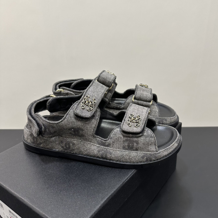 NIGO Chanel Women's Summer Solid Color Leather Round Toe Velcro Sandals Shoes #nigo75838