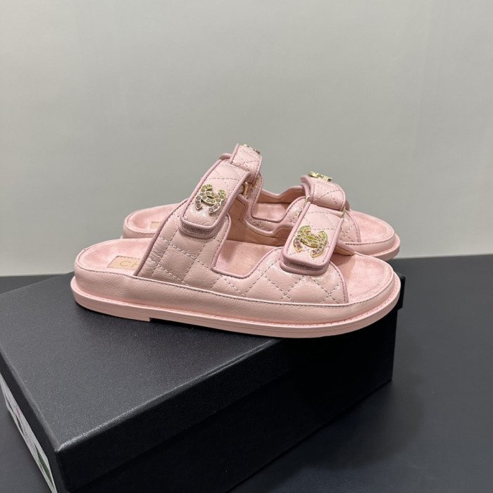 NIGO Chanel Women's Summer Solid Color Leather Round Toe Velcro Sandals Shoes #nigo75837