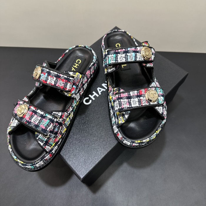 NIGO Chanel Women's Summer Solid Color Leather Round Toe Velcro Sandals Shoes #nigo75837