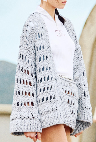 NIGO Chanel Women's Spring And Autumn Grey Coarse Knit Cotton Cardigan Jacket Wrap Hip Half Skirt Set Fashionable Temperament Elegant Knitting Suit Ngvp #nigo1326
