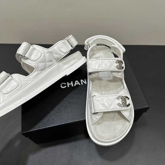 NIGO Chanel Women's Summer Solid Color Leather Round Toe Velcro Sandals Shoes #nigo75838