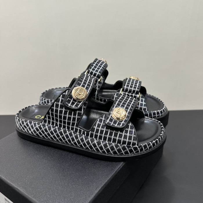 NIGO Chanel Women's Summer Solid Color Leather Round Toe Velcro Sandals Shoes #nigo75837