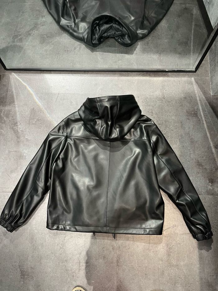 NIGO Prada Women's Spring and Autumn Solid Color Leather Hooded Zipper Long Sleeve Jacket #nigo75832