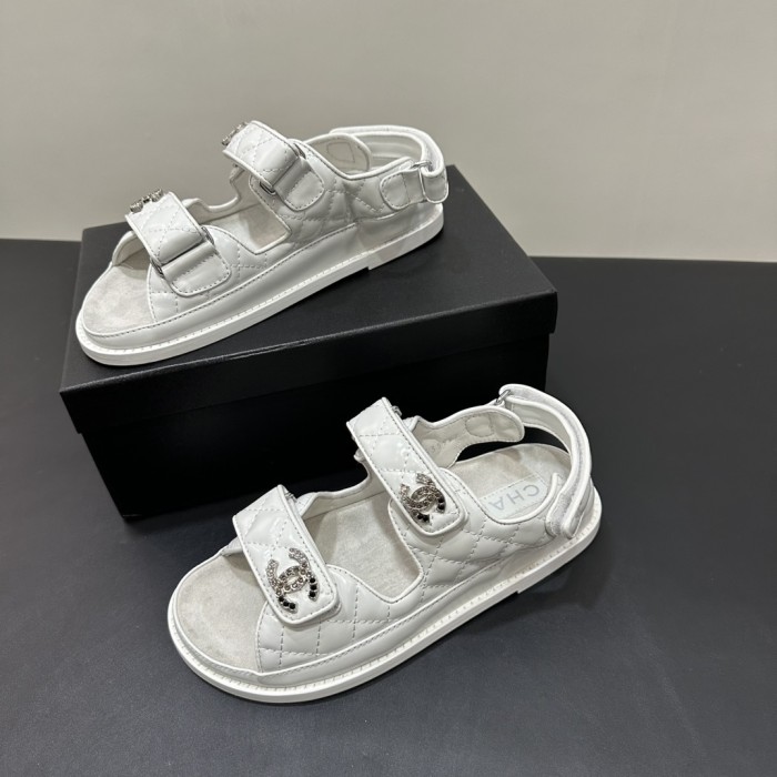 NIGO Chanel Women's Summer Solid Color Leather Round Toe Velcro Sandals Shoes #nigo75838