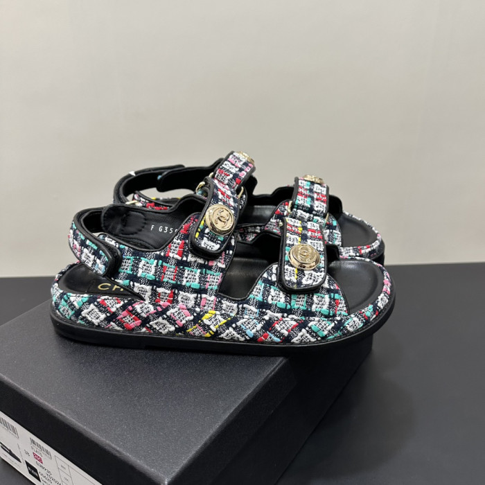 NIGO Chanel Women's Summer Solid Color Leather Round Toe Velcro Sandals Shoes #nigo75838