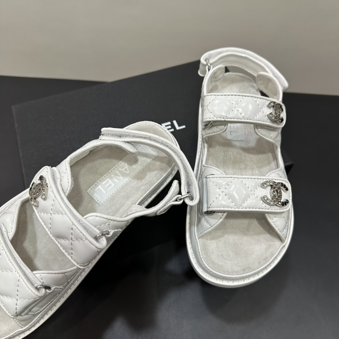 NIGO Chanel Women's Summer Solid Color Leather Round Toe Velcro Sandals Shoes #nigo75838