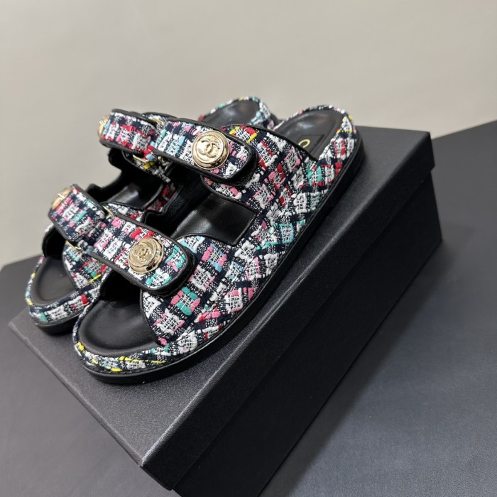 NIGO Chanel Women's Summer Solid Color Leather Round Toe Velcro Sandals Shoes #nigo75837