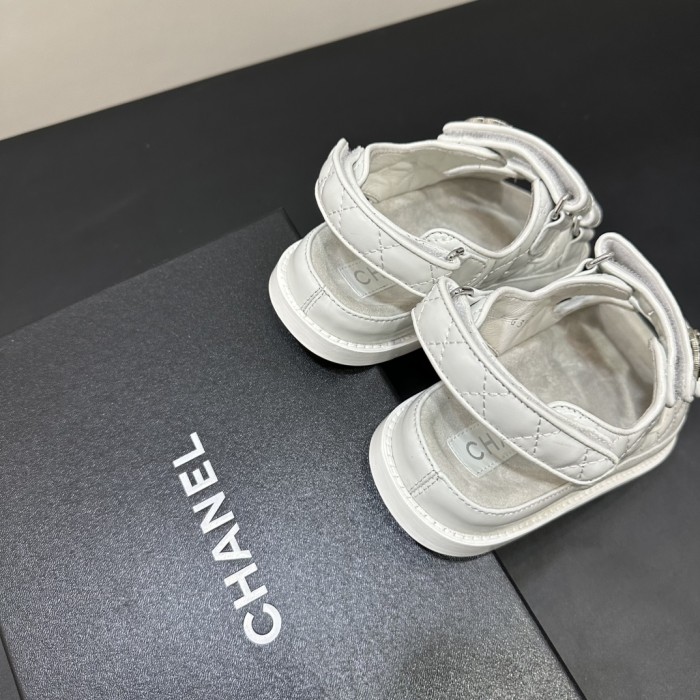 NIGO Chanel Women's Summer Solid Color Leather Round Toe Velcro Sandals Shoes #nigo75838