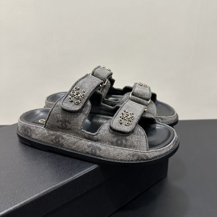 NIGO Chanel Women's Summer Solid Color Leather Round Toe Velcro Sandals Shoes #nigo75837