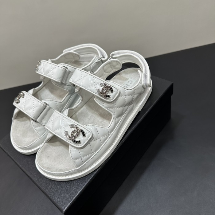NIGO Chanel Women's Summer Solid Color Leather Round Toe Velcro Sandals Shoes #nigo75838