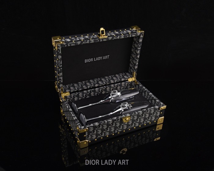 NIGO Dior Monogrammed Solid Wood Hard Case Champagne Glasses Gift Set #nigo75844