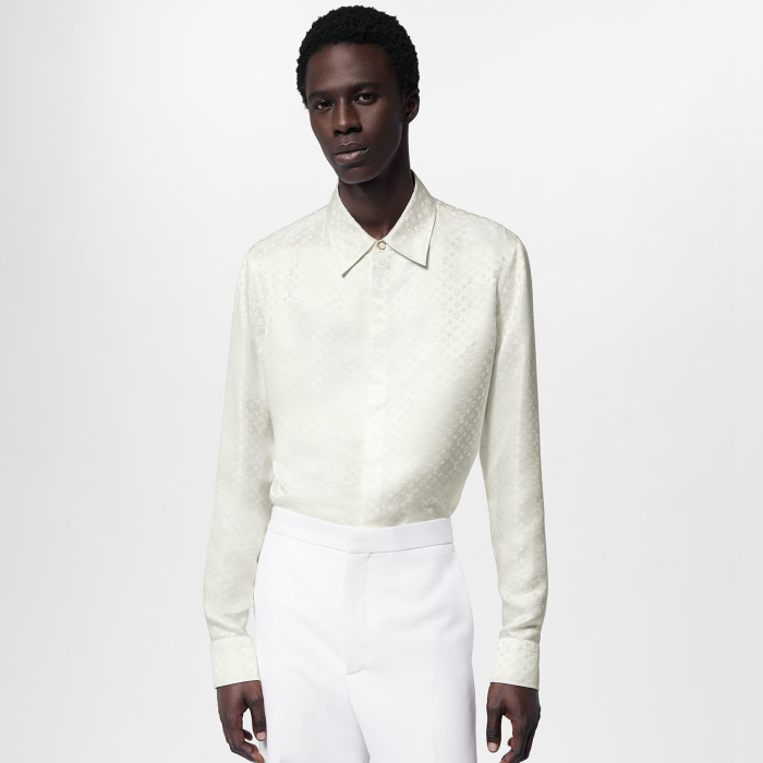 NIGO Louis Vuitton Men's Spring And Summer Solid Color Letter Print Silk Single Breasted Long Sleeved Shirt #nigo75855