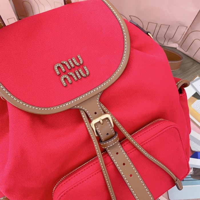 NIGO MiuMiu Women's Solid Color Canvas Patchwork Cowhide Shoulder Bag Backpacks Bags #nigo75843