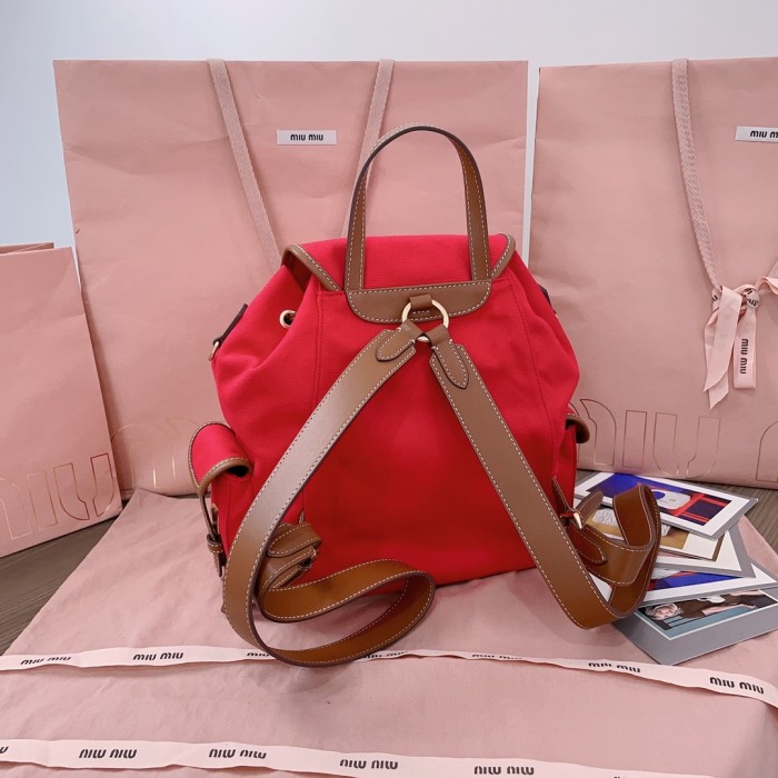 NIGO MiuMiu Women's Solid Color Canvas Patchwork Cowhide Shoulder Bag Backpacks Bags #nigo75843
