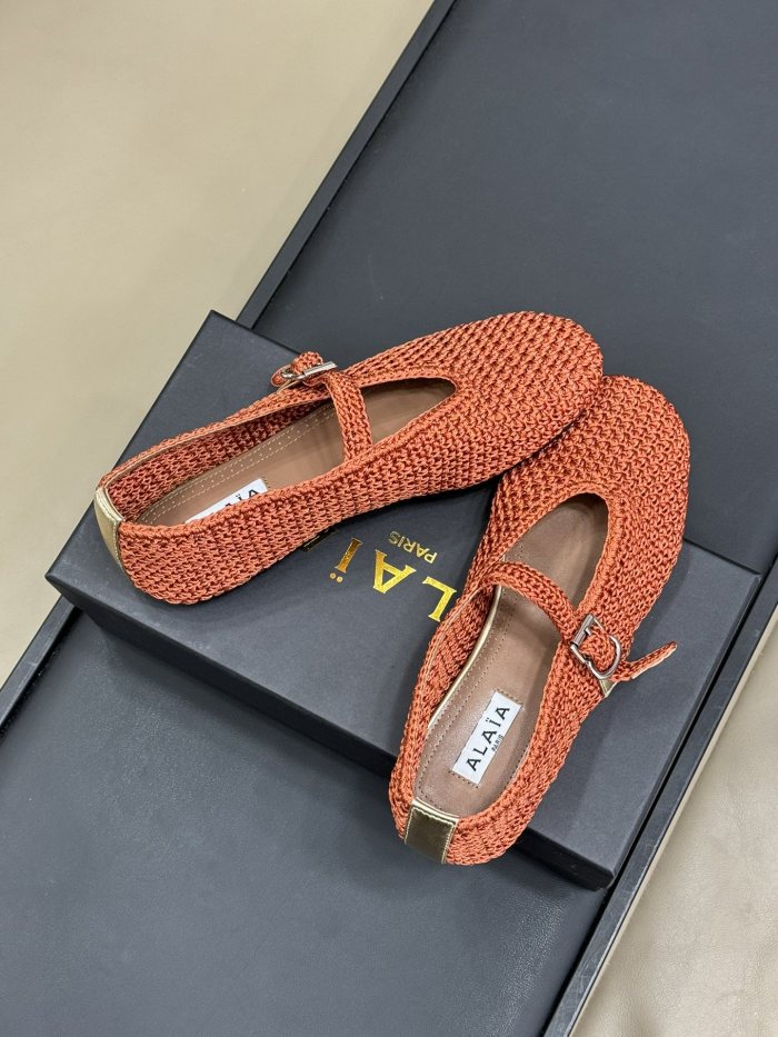 NIGO Alaia Women's Summer Solid Color Round Toe Buckle Braided Flat Ballet Shoes #nigo75867