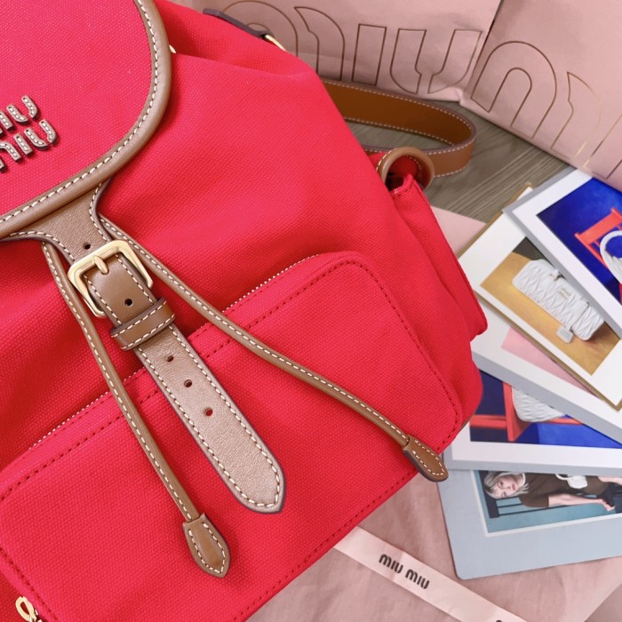 NIGO MiuMiu Women's Solid Color Canvas Patchwork Cowhide Shoulder Bag Backpacks Bags #nigo75843