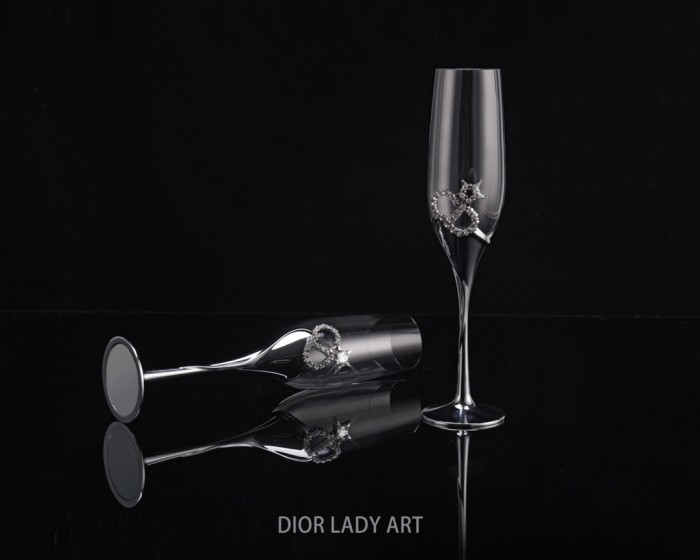 NIGO Dior Monogrammed Solid Wood Hard Case Champagne Glasses Gift Set #nigo75844