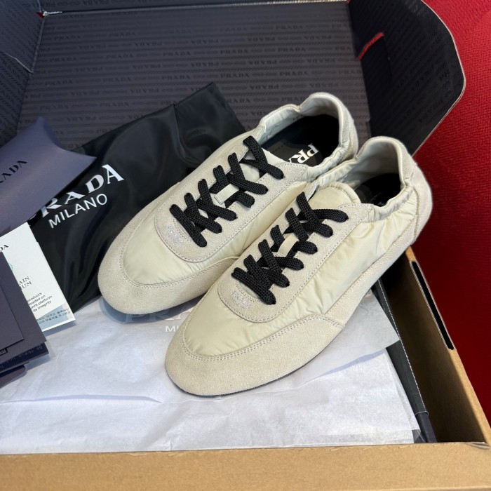 NIGO Prada Collapse Women's Spring Autumn Solid Color Recycled Nylon & Suede Lace Up Sneakers Shoes #nigo75859