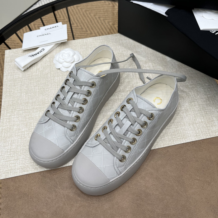 NIGO Chanel Women's Four Seasons Solid Color Diamond Check Print Round Toe Lace Up Shoes Boots #nigo75862