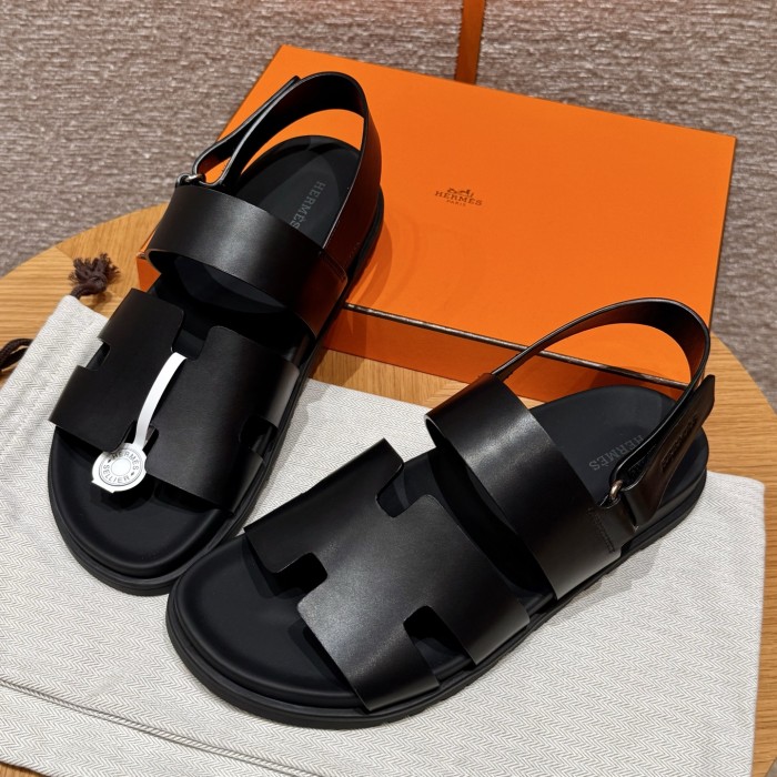 NIGO Hermes Men's Summer Solid Color Calfskin Suede Velcro Sandals Shoes #nigo75865