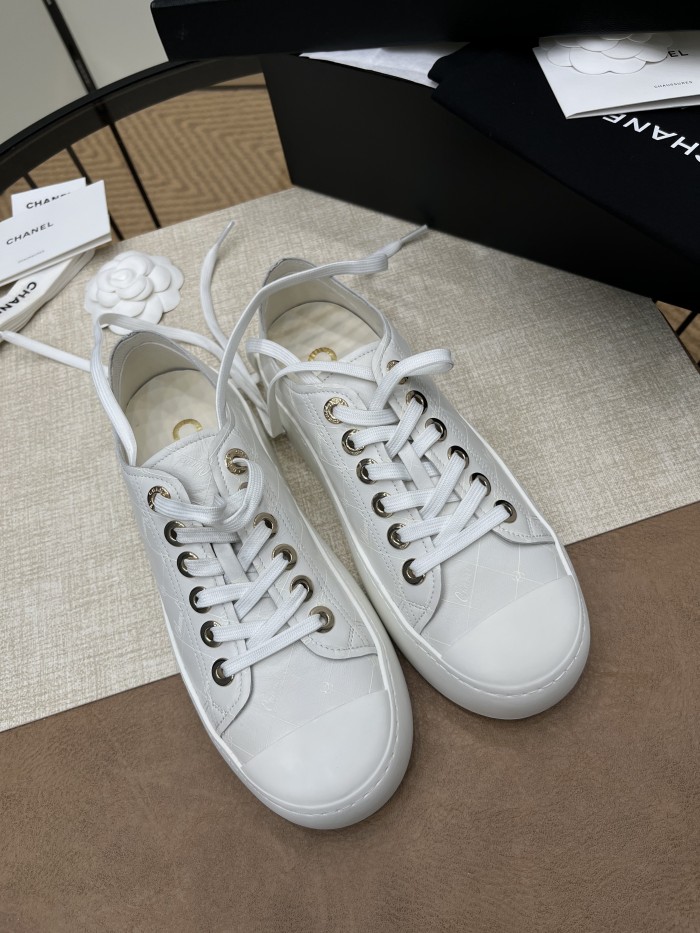 NIGO Chanel Women's Four Seasons Solid Color Diamond Check Print Round Toe Lace Up Shoes Boots #nigo75862