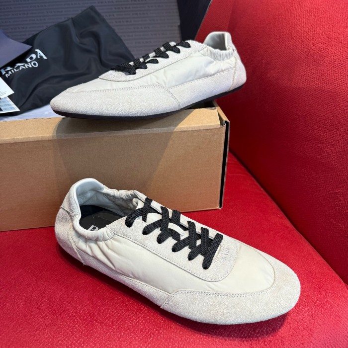 NIGO Prada Collapse Women's Spring Autumn Solid Color Recycled Nylon & Suede Lace Up Sneakers Shoes #nigo75859