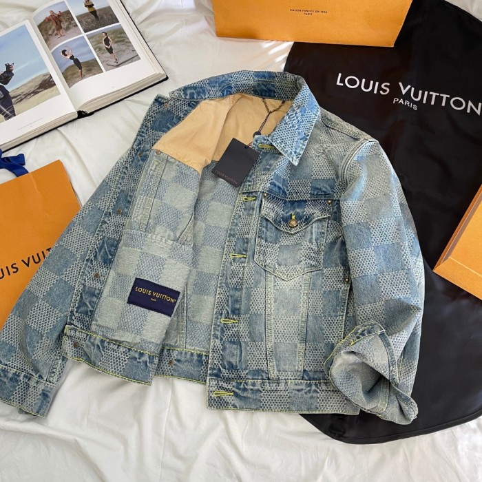 NIGO Louis Vuitton Men's Spring And Fall Checkerboard Print Single Breasted Long Sleeved Denim Jacket Button Jeans Pants Suit Set #nigo75884