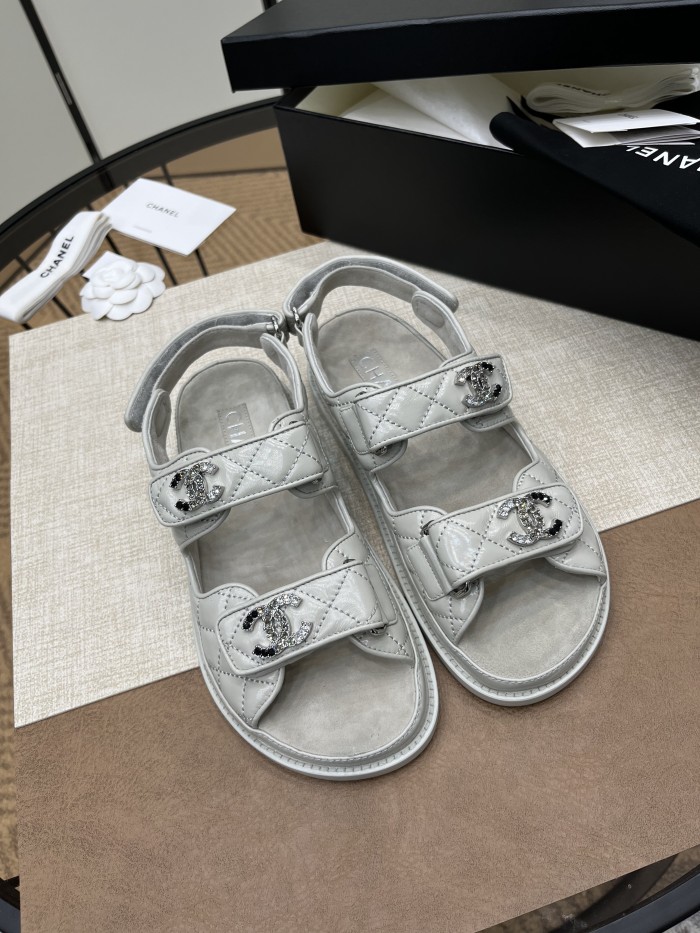 NIGO Chanel Women's Summer Solid Color Leather Round Toe Velcro Sandals Shoes #nigo75875
