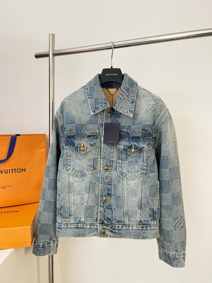 NIGO Louis Vuitton Men's Spring And Fall Checkerboard Print Single Breasted Long Sleeved Denim Jacket Button Jeans Pants Suit Set #nigo75884