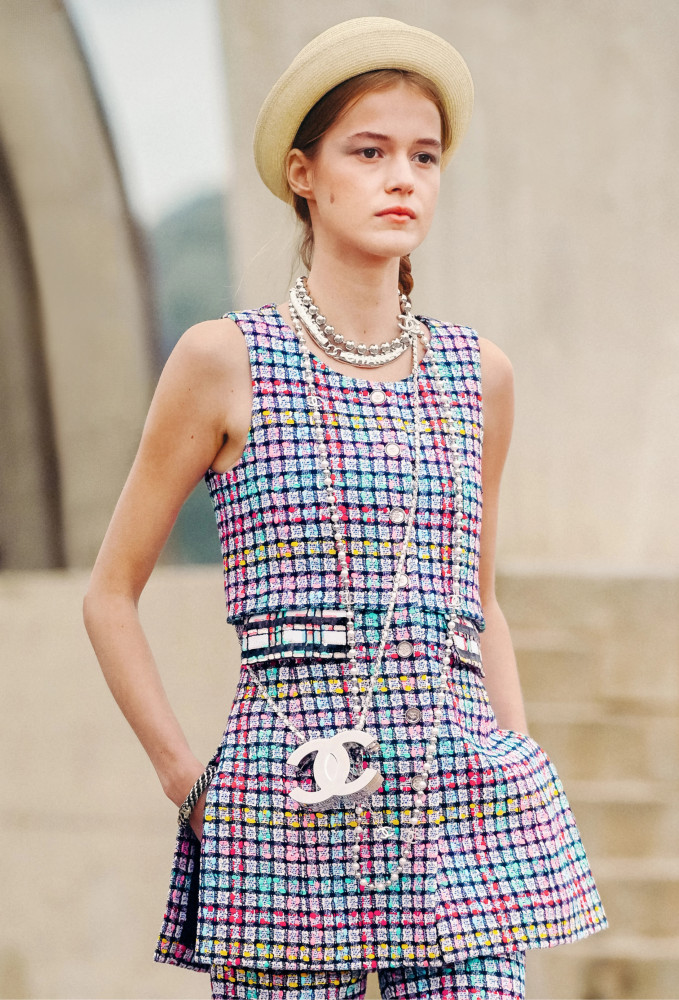 NIGO Chanel Women's Multicolor Embroidered Striped Check Cotton Tweed Round Neck Sleeveless Vest Dress Ngvp #nigo1368