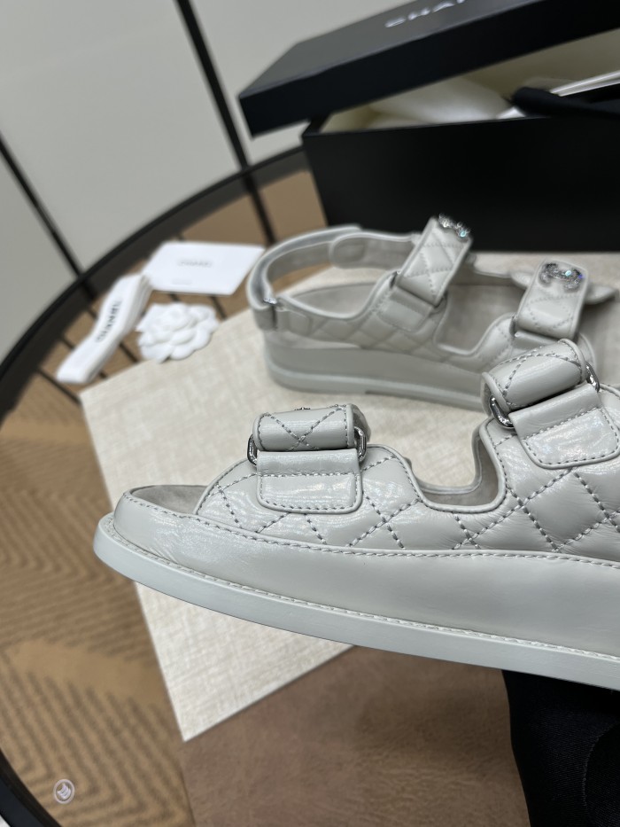 NIGO Chanel Women's Summer Solid Color Leather Round Toe Velcro Sandals Shoes #nigo75875