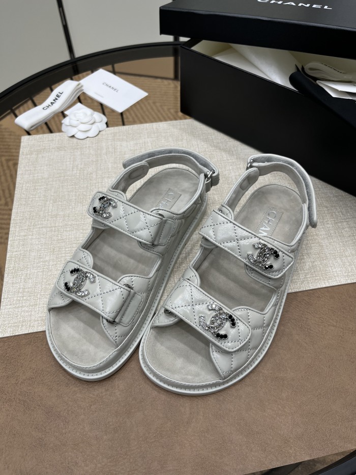 NIGO Chanel Women's Summer Solid Color Leather Round Toe Velcro Sandals Shoes #nigo75875