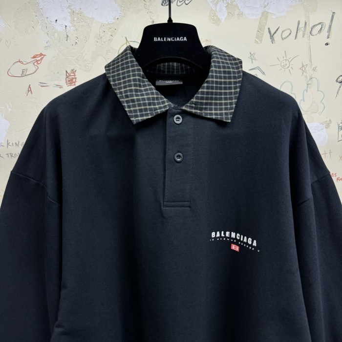 NIGO Balenciaga Men's Spring/Summer Solid Color Plaid Polo Neck Long Sleeve T-Shirt #nigo75897